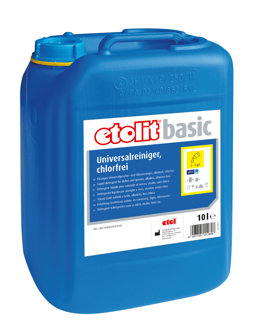 etolit basic Universalreiniger, chlorfrei 10l – Alkalischer Geschirr- und Gläserreiniger, chlorfrei